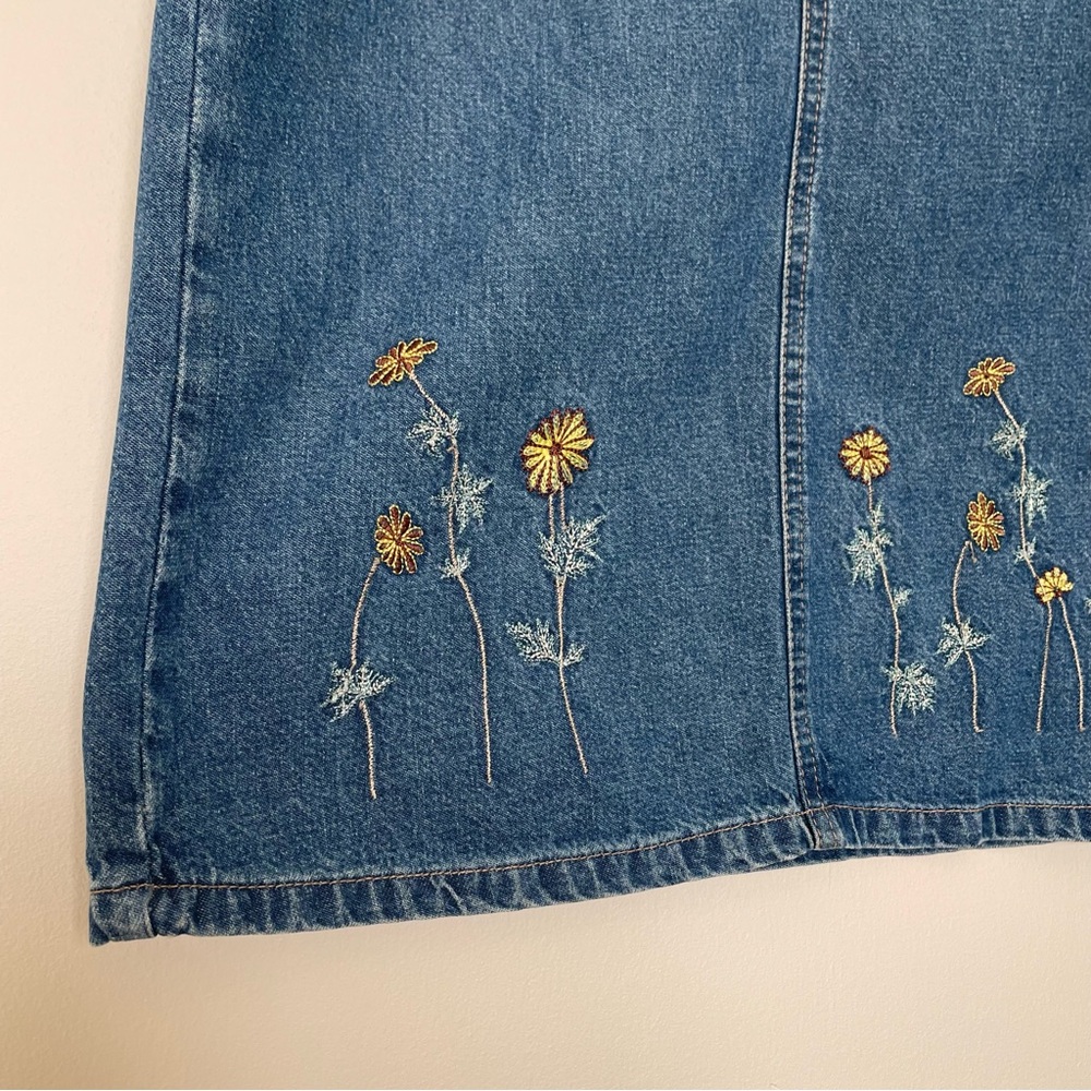 Speed Limit Denim Maxi Dress 1X Sleeveless Embroidered Daisies Cottagecore 90s - Picture 6 of 10